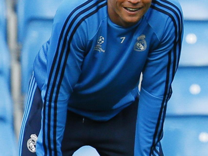Cristiano, el lunes, durante el entrenamiento en el Etihad Stadium.