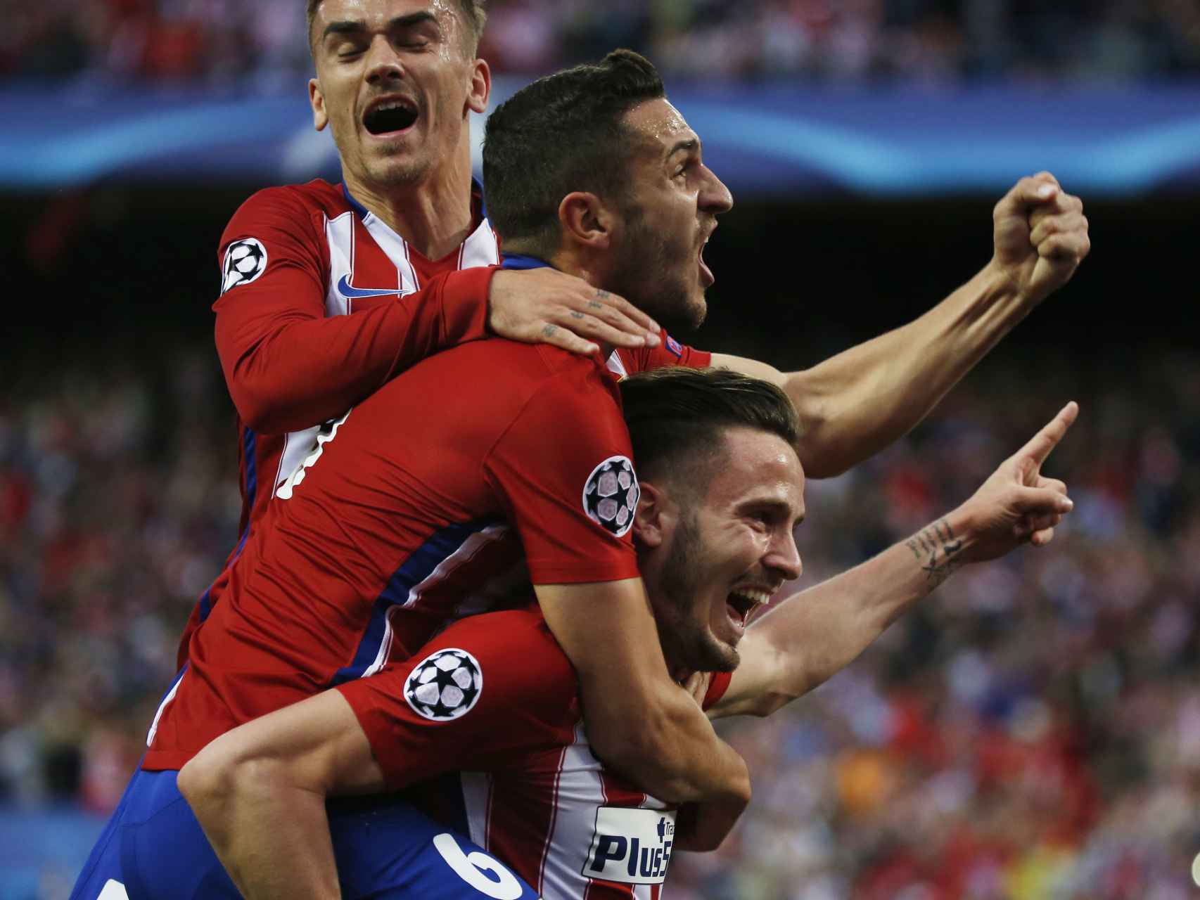 Saúl celebra su gol ante el Bayern de Múnich.