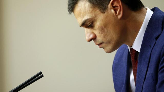 Pedro Sánchez, durante la rueda de prensa en el Congreso tras reunirse con el rey Felipe VI