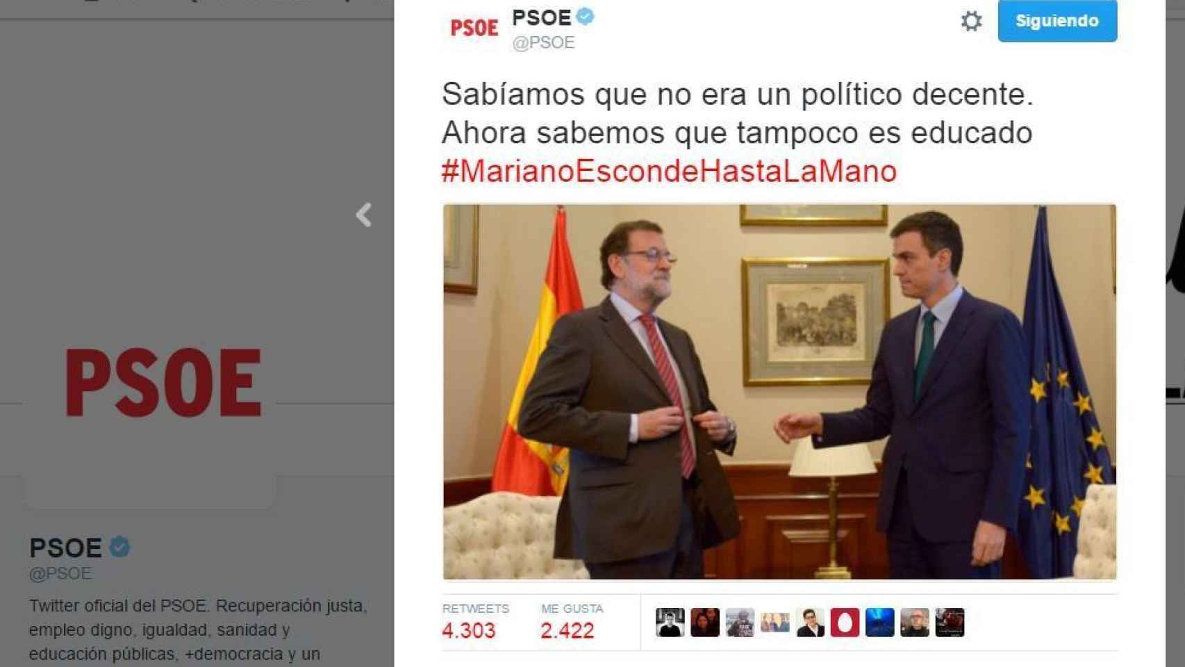 El tuit sobre el fracaso del encuentro Sánchez-Rajoy.