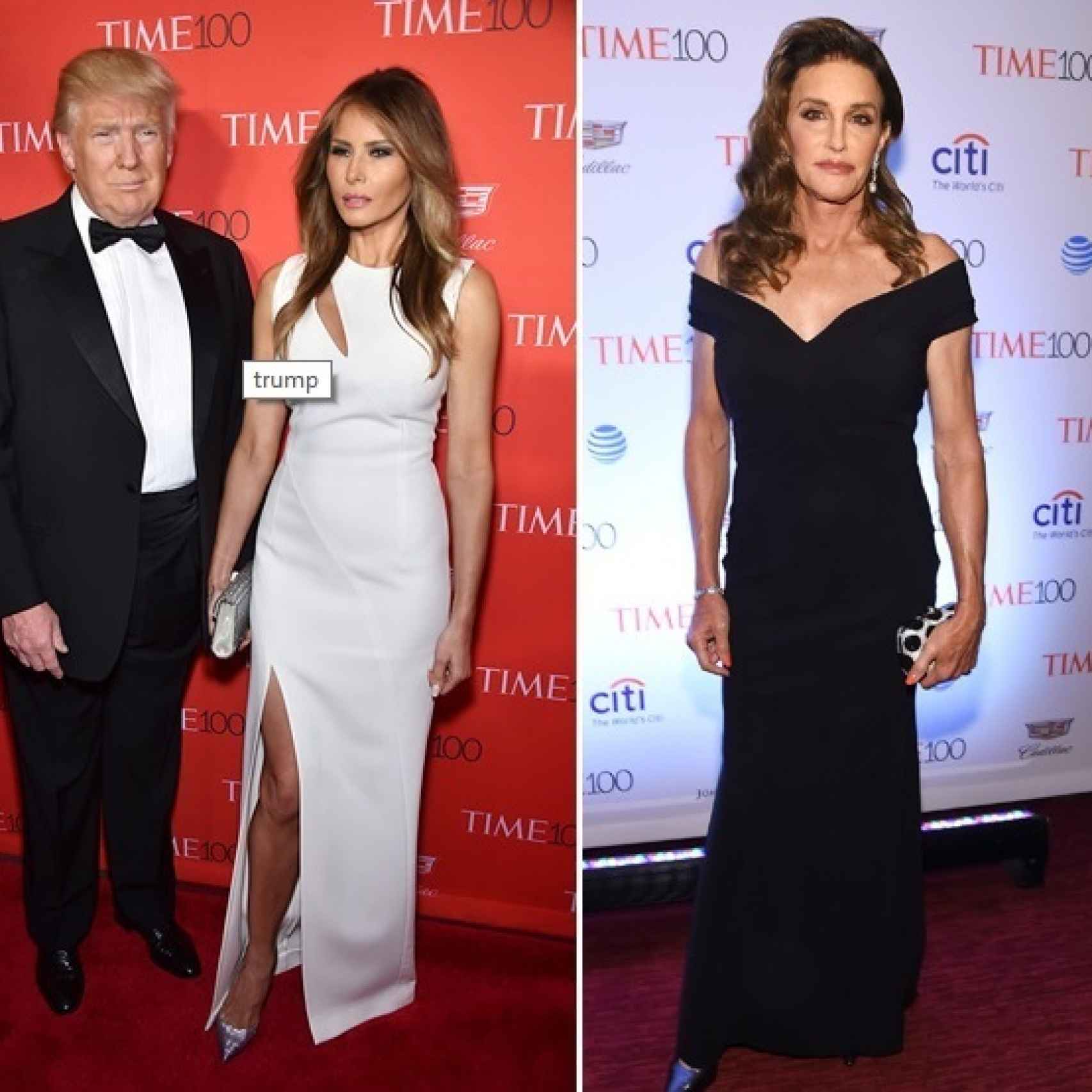 Donald con su mujer Melania y Caitlyn Jenner en la TIME 100 Gala
