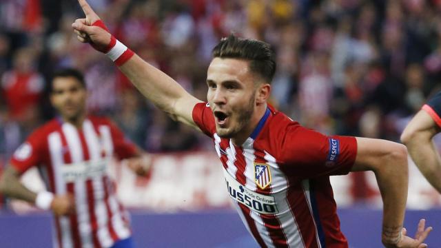 Saúl celebra su gol contra el Bayern.