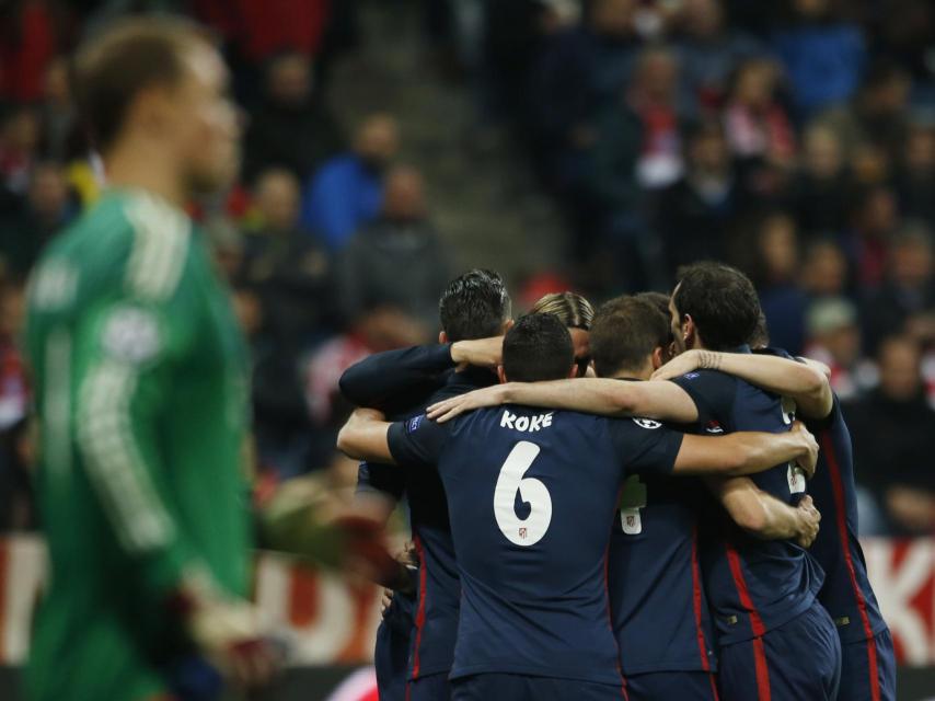 El Atlético de Madrid celebra su gol ante Bayern.