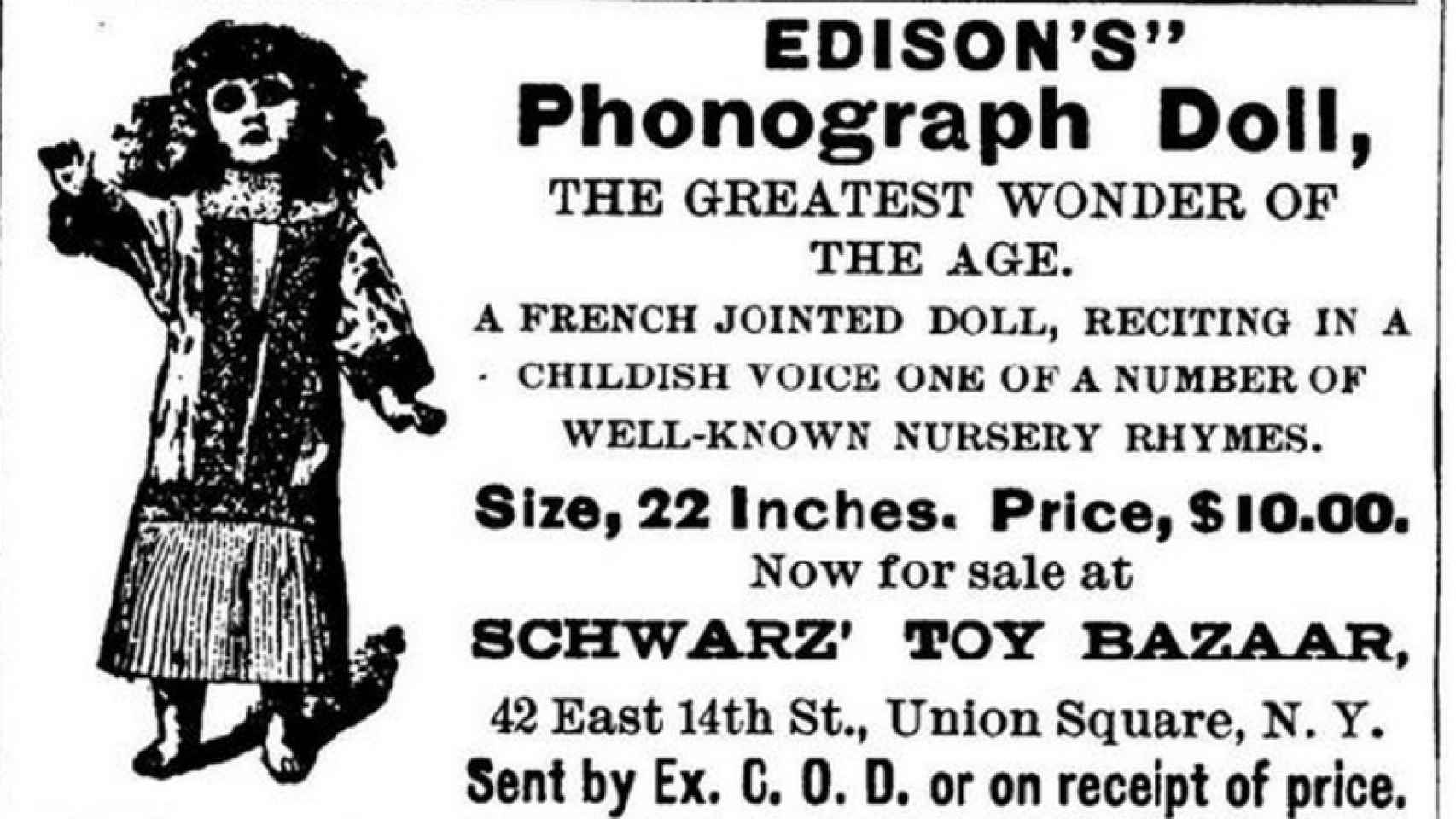 Anuncio de la época de las muñecas parlantes de Edison.