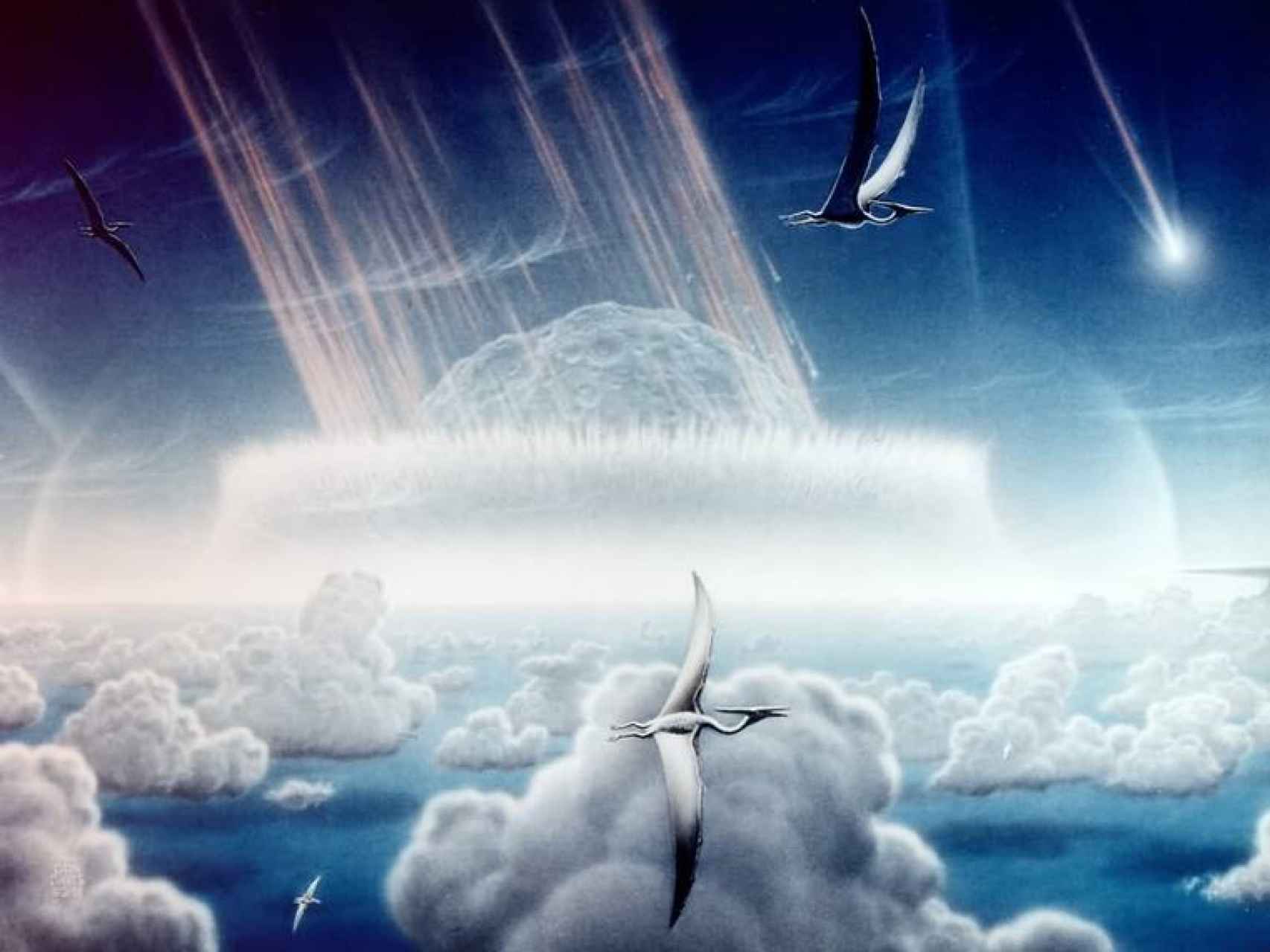 Recreación de un gran asteroide chocando contra la Tierra.
