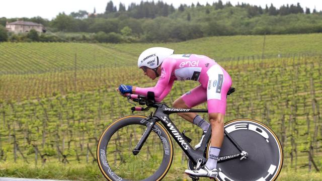 Bambrilla, durante la crono en Chianti.