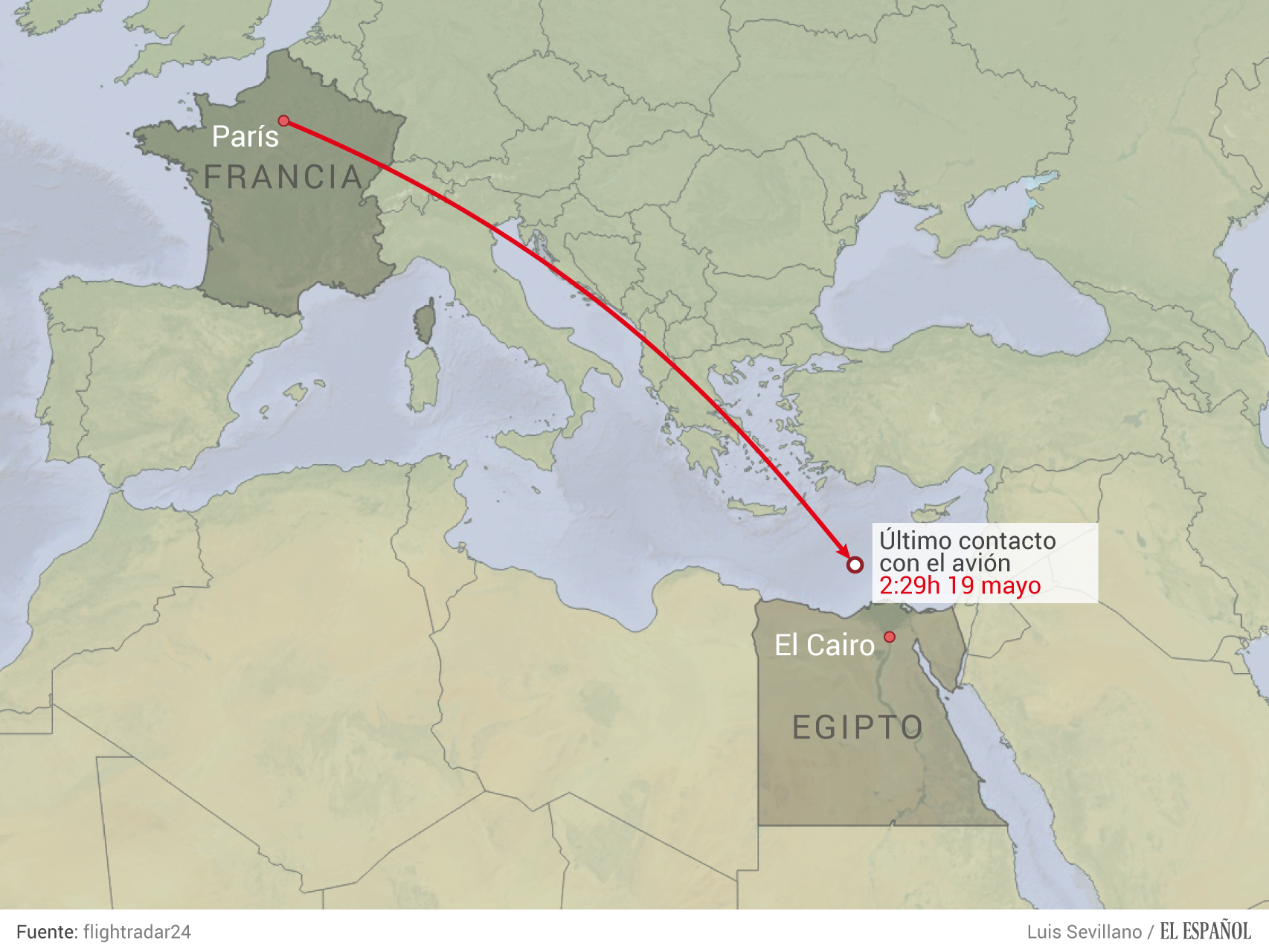 El vuelo MS804 de Egyptair había partido del aeropuerto Charles de Gaulle de París la noche del miércoles