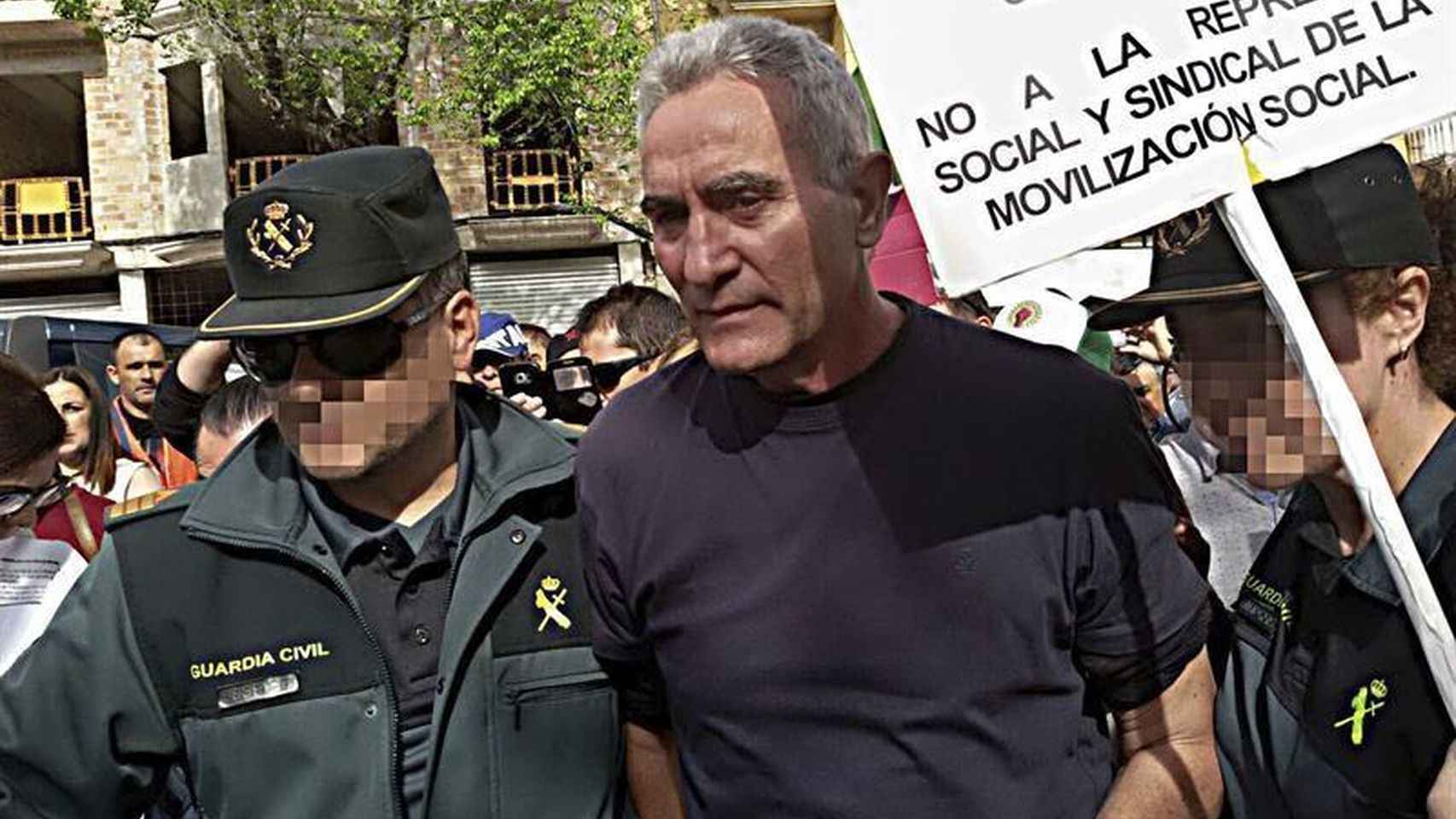 El dirigente del (SAT) Diego Cañamero durante su detención.