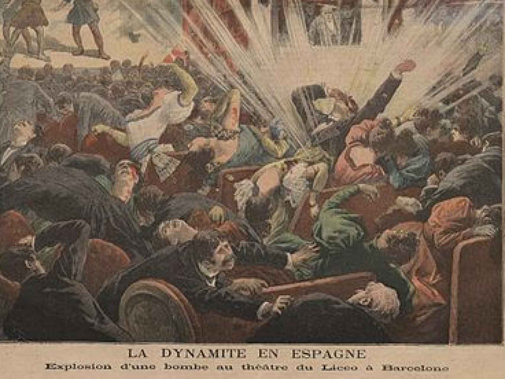 Portada de Le Petit Journal, informando de un atentado en el Liceo.