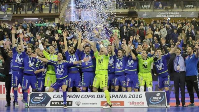 Movistar Inter celebrando la reciente Copa de España.