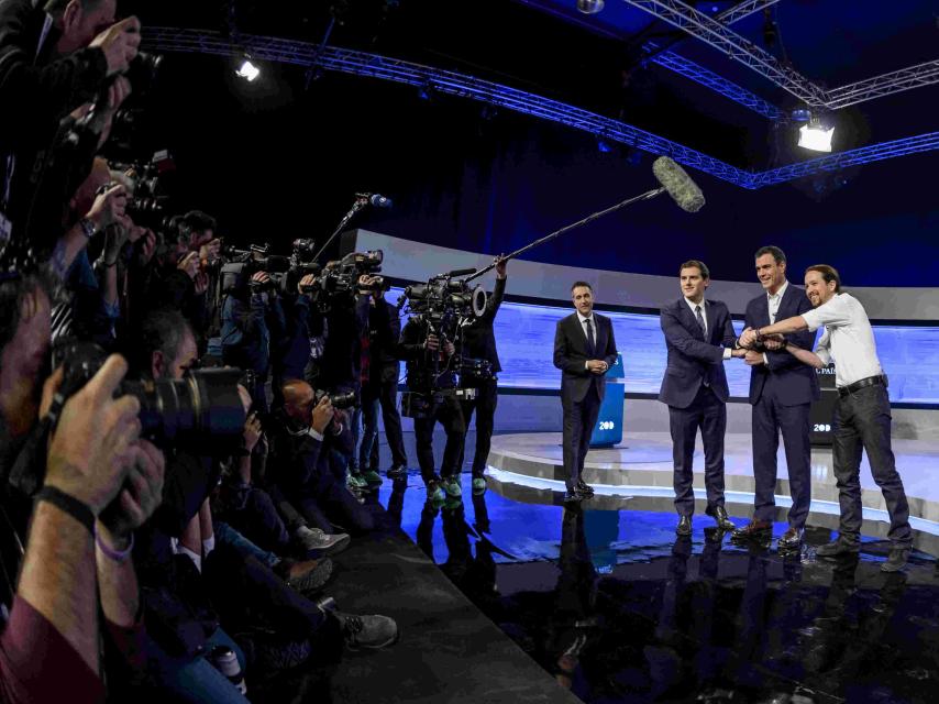 Iglesias, Sánchez y Rivera, durante un debate antes del 20-D