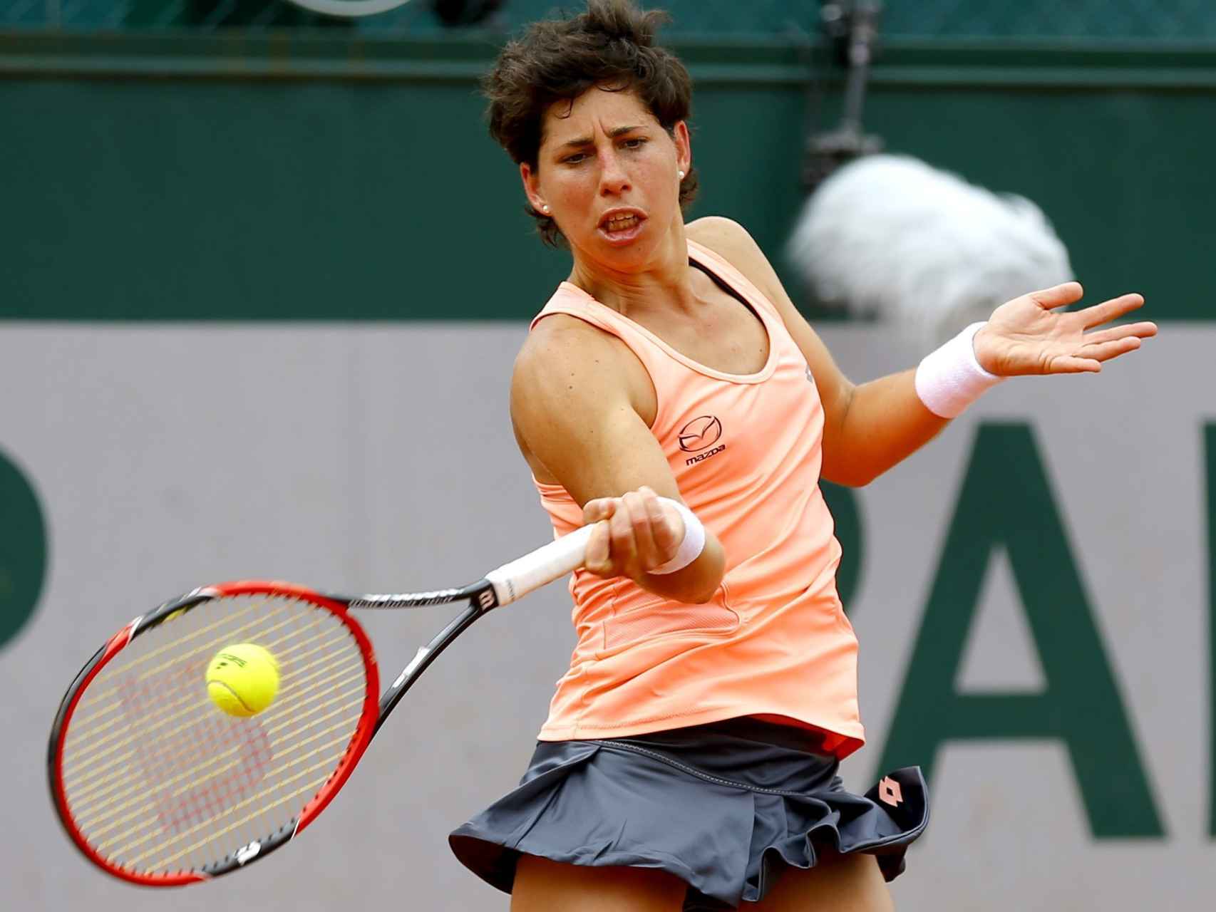 Carla Suárez en su debut en Roland Garros este martes.