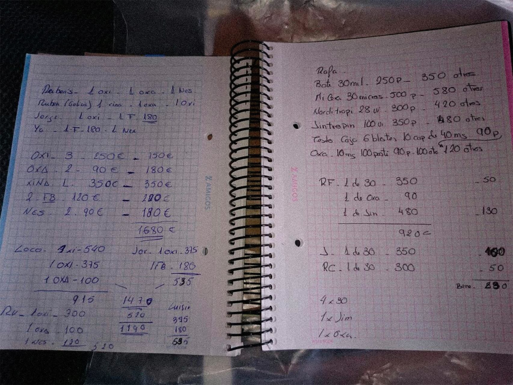 Cuaderno con anotaciones incautado a Alexis Rodríguez.