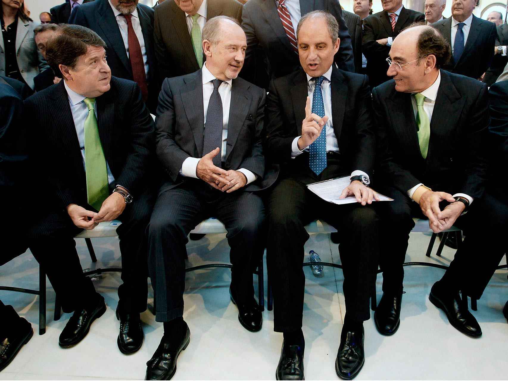 José Luis Olivas y Rodrigo Rato (Bankia), junto a Francisco Camps, presidente de la Comunidad Valenciana, e Ignacio Sánchez Galán (Iberdrola) en mayo de 2011.