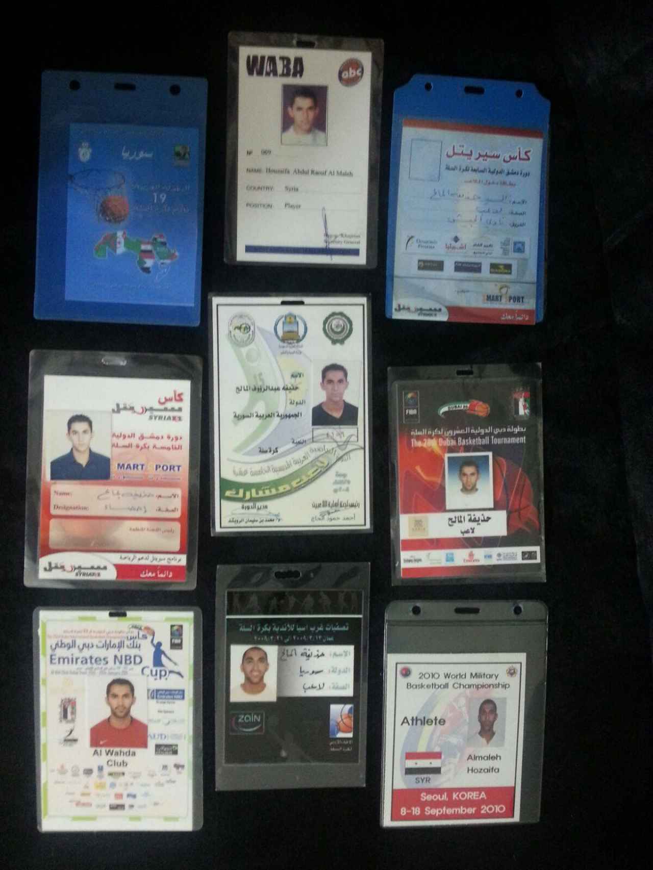 Acreditaciones de Hozaifa en varios de sus torneos con Siria.
