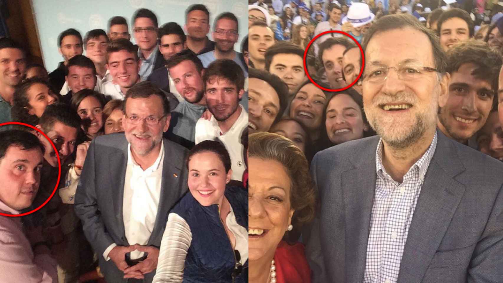 Sanz posa en dos momentos de la campaña junto al presidente Rajoy.