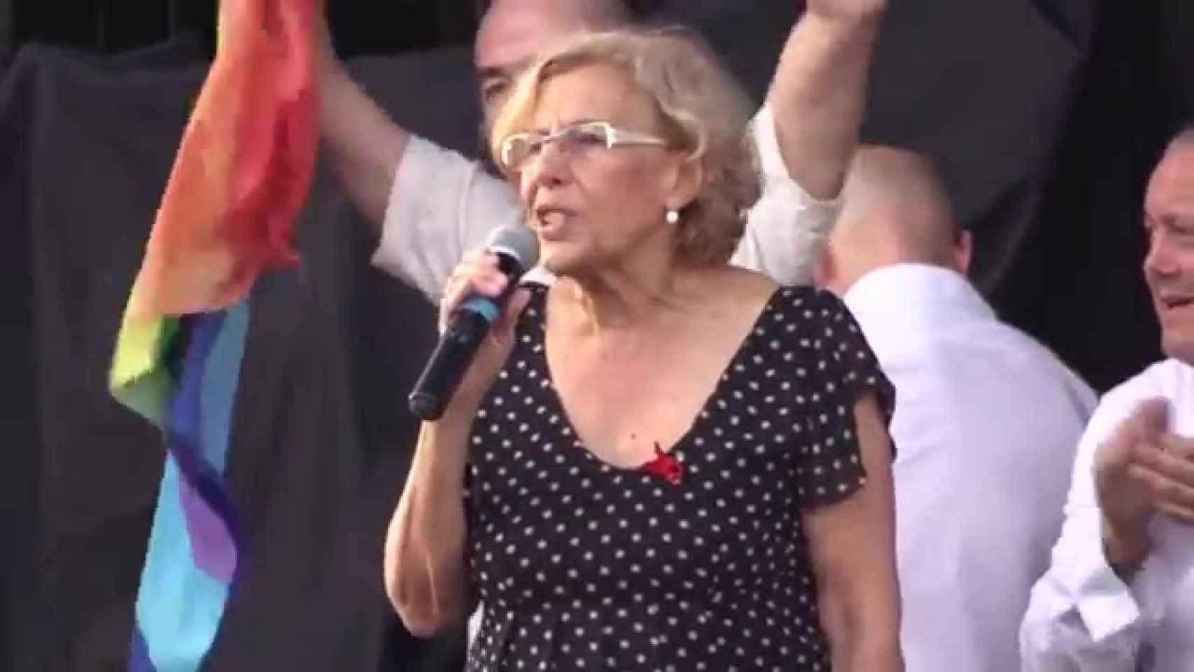 La alcaldesa de Madrid durante su discurso en el Orgullo Gay
