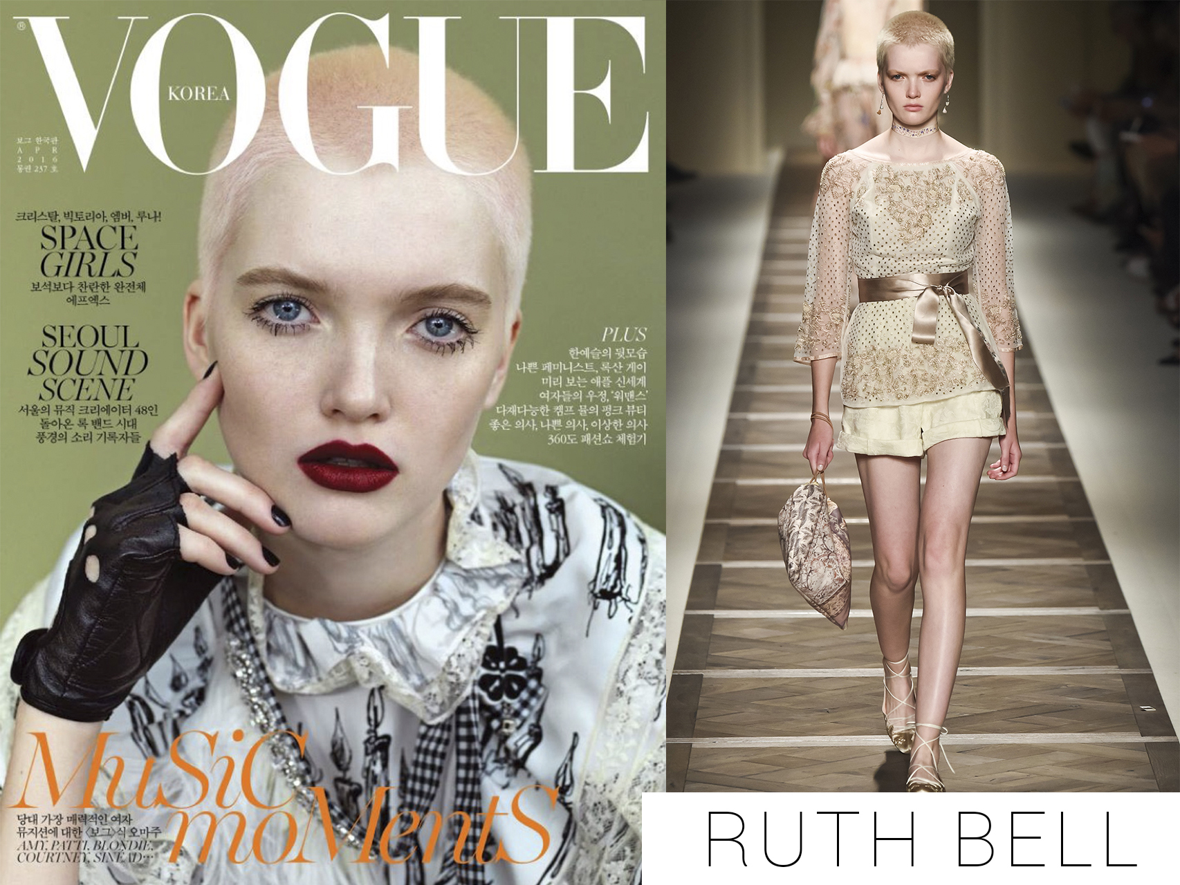 Ruth Bell en la portada de Vogue Korea y desfilando para Etro