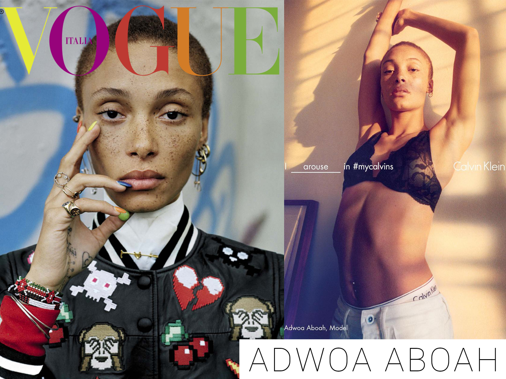 Adwoa Aboah en la portada de Vogue Italia y En la campaña de Calvin Klein