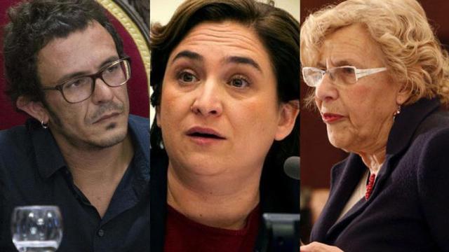 Kichi, Colau y Carmena, alcaldes de Cádiz, Barcelona y Madrid.
