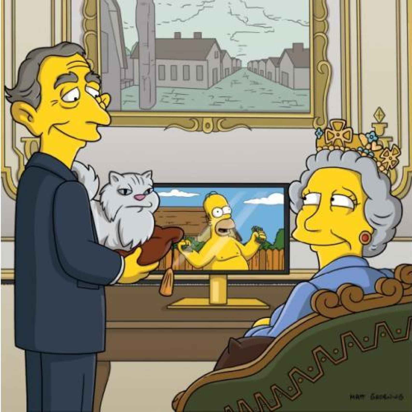 Segunda aparicion de Isabel II con su hijo Carlos en Los Simpsons