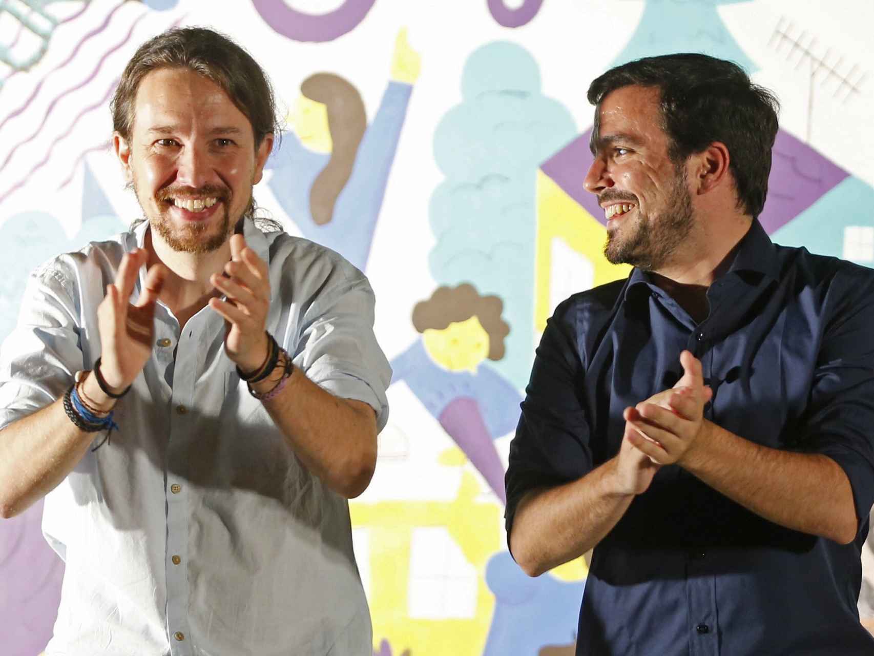 Pablo Iglesias y Alberto Garzón en el inicio de la campaña electoral.