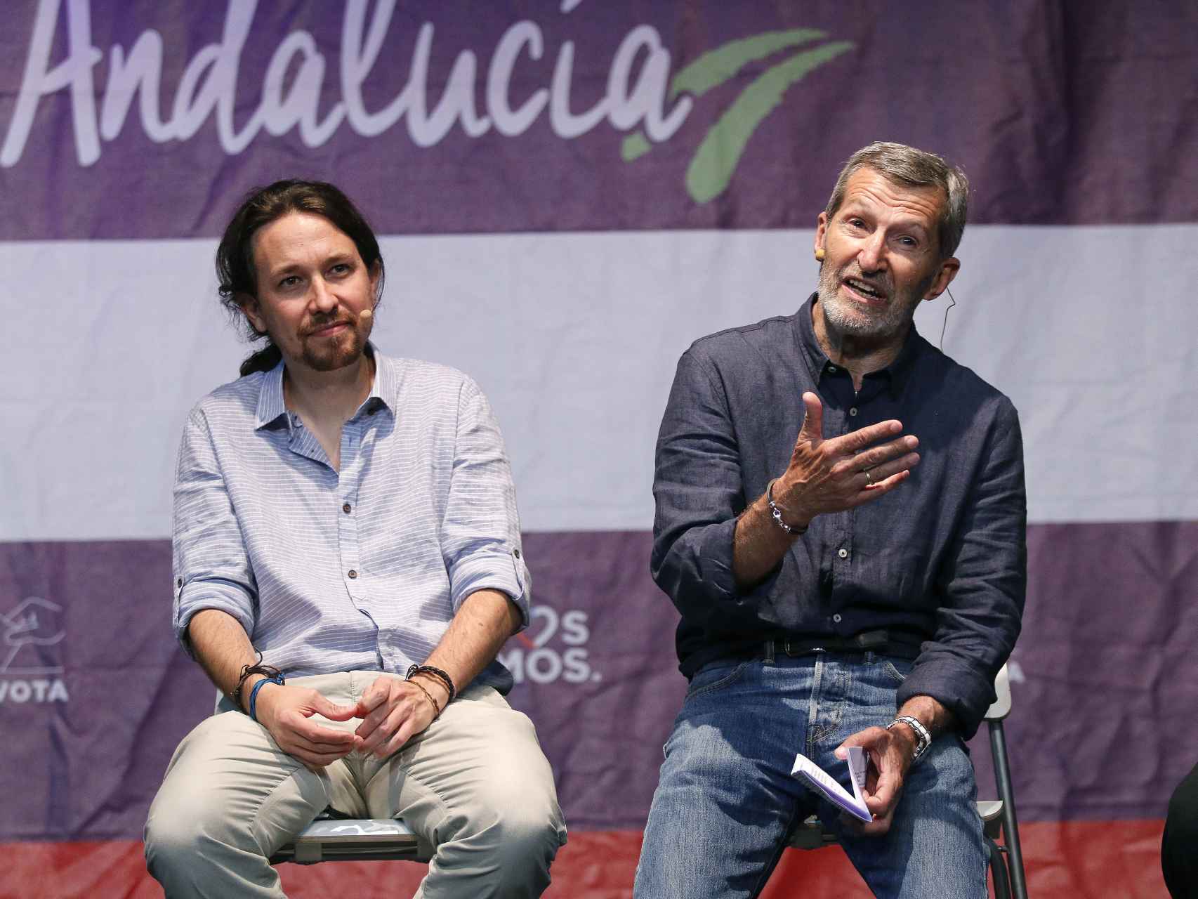 Pablo Iglesias, junto al ex Jemad Julio Rodríguez en un mitin en Almería.