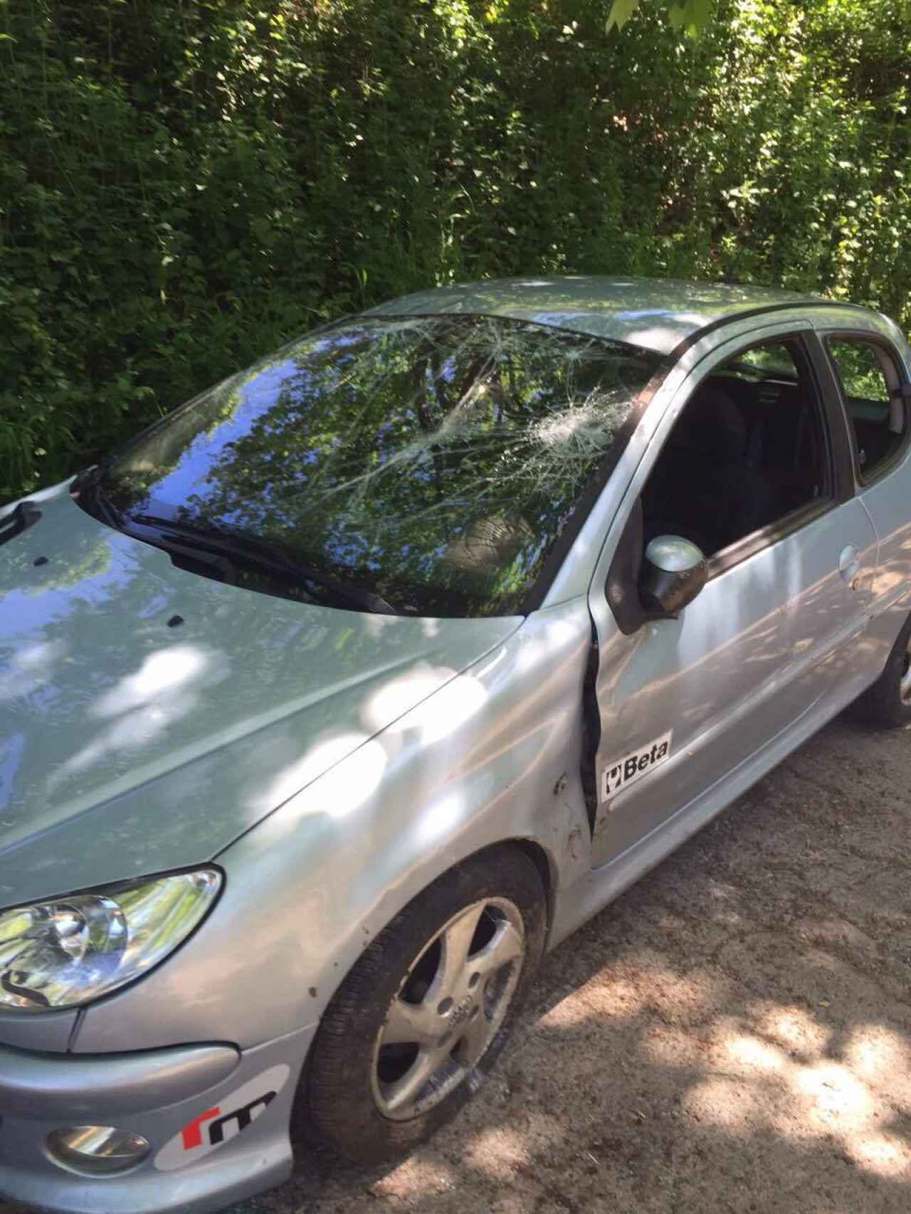 Un Peugeot 206 siniestrado después de caer por un barranco