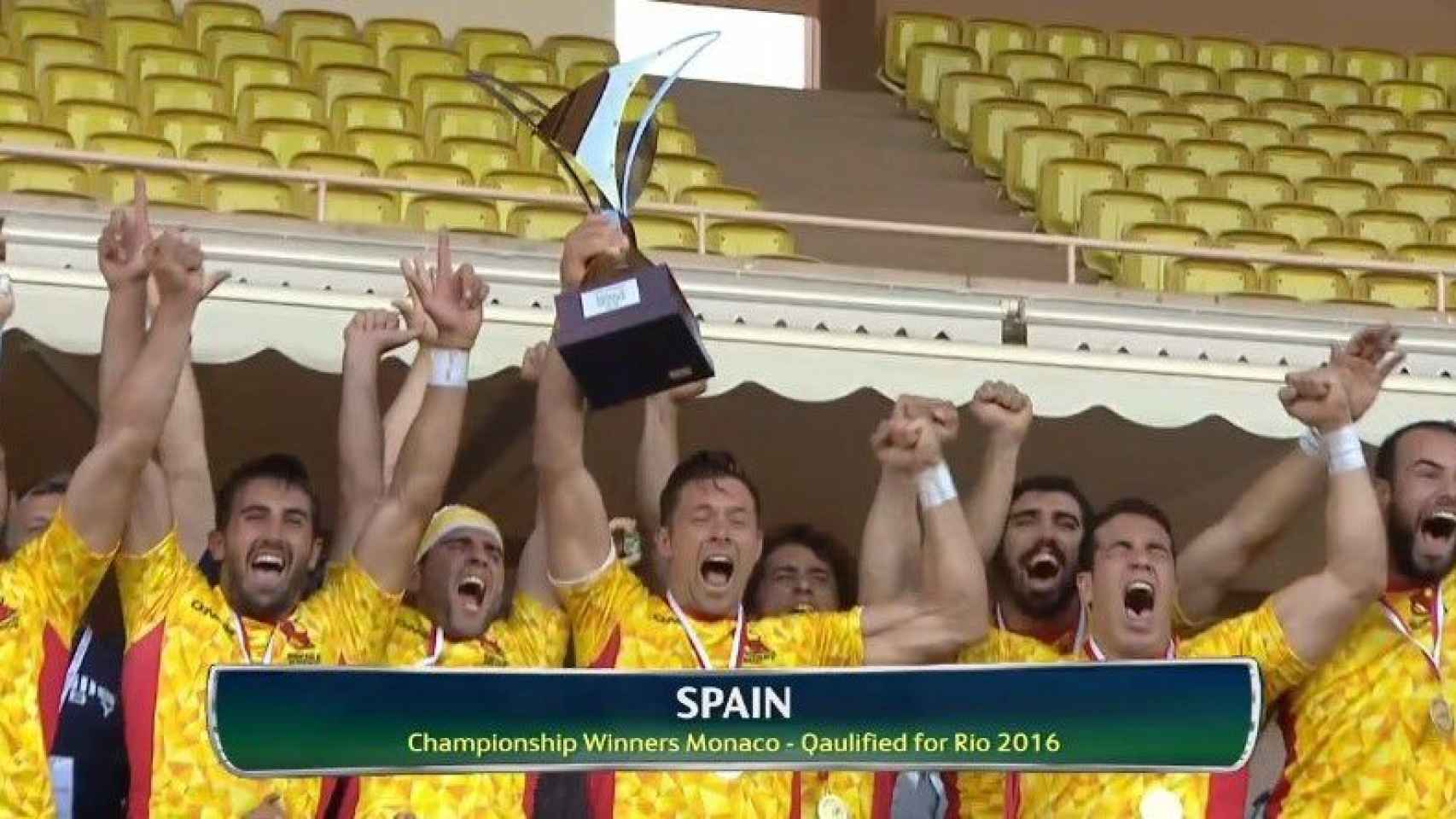 La selección española de rugby a 7 celebra su pase a los Juegos.