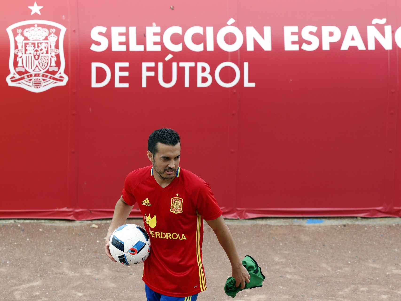 Pedro Rodríguez durante un entrenamiento de la selección española.