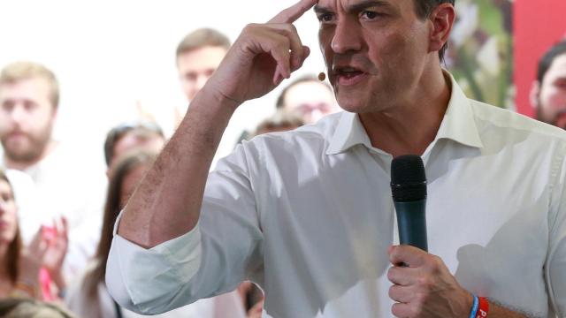 Pedro Sánchez, durante un mitín en Fuenlabrada.