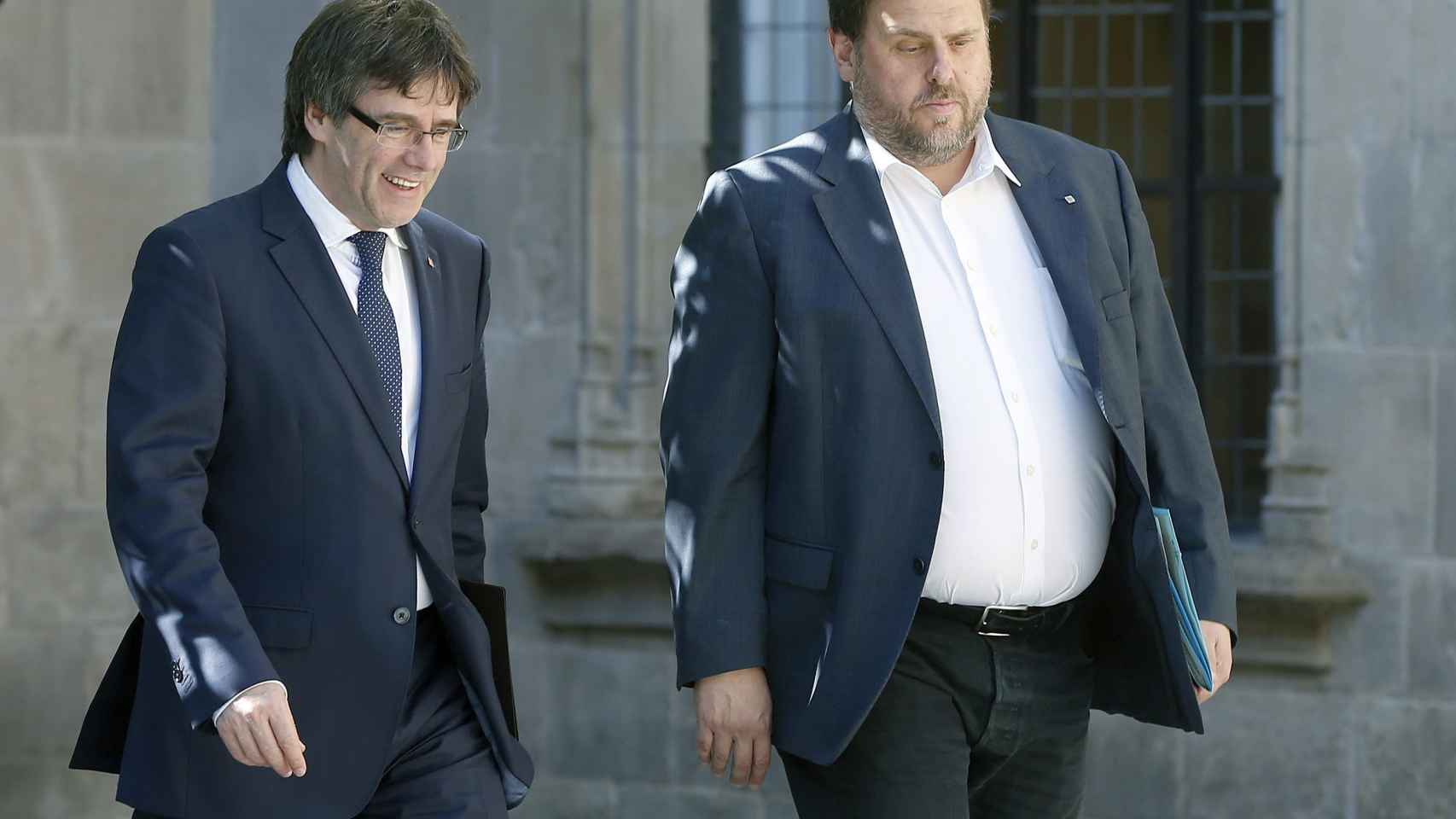 Puigdemont y Junqueras, este martes a la llegada a la reunión del Govern