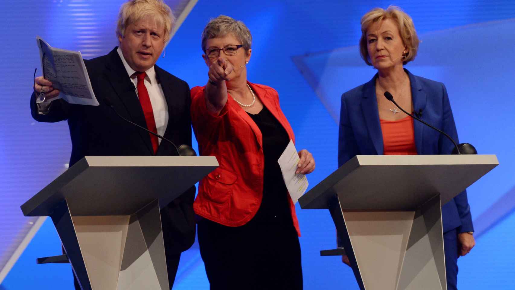Boris Johnson, Gisela Stuart y Andrea Leadsom durante 'El Gran Debate' del martes en la cadena BBC One