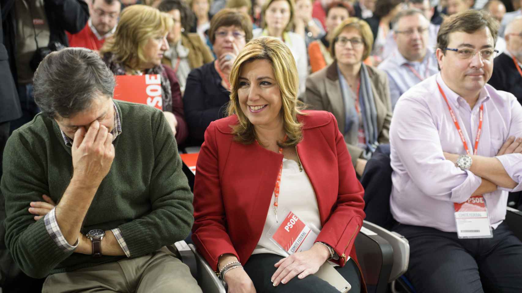 Javier Fernández, Susana Díaz y Guillermo Fernández Vara en un Comité Federal del PSOE.