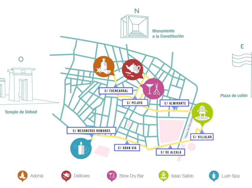 Mapa orientativo de los establecimientos de belleza y cuidados Eco. (ILustradora: Belén Navarro).