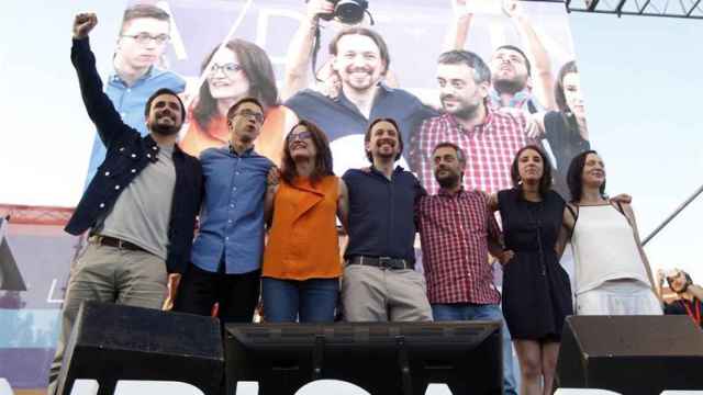 Los líderes de Unidos Podemos este viernes en Madrid.
