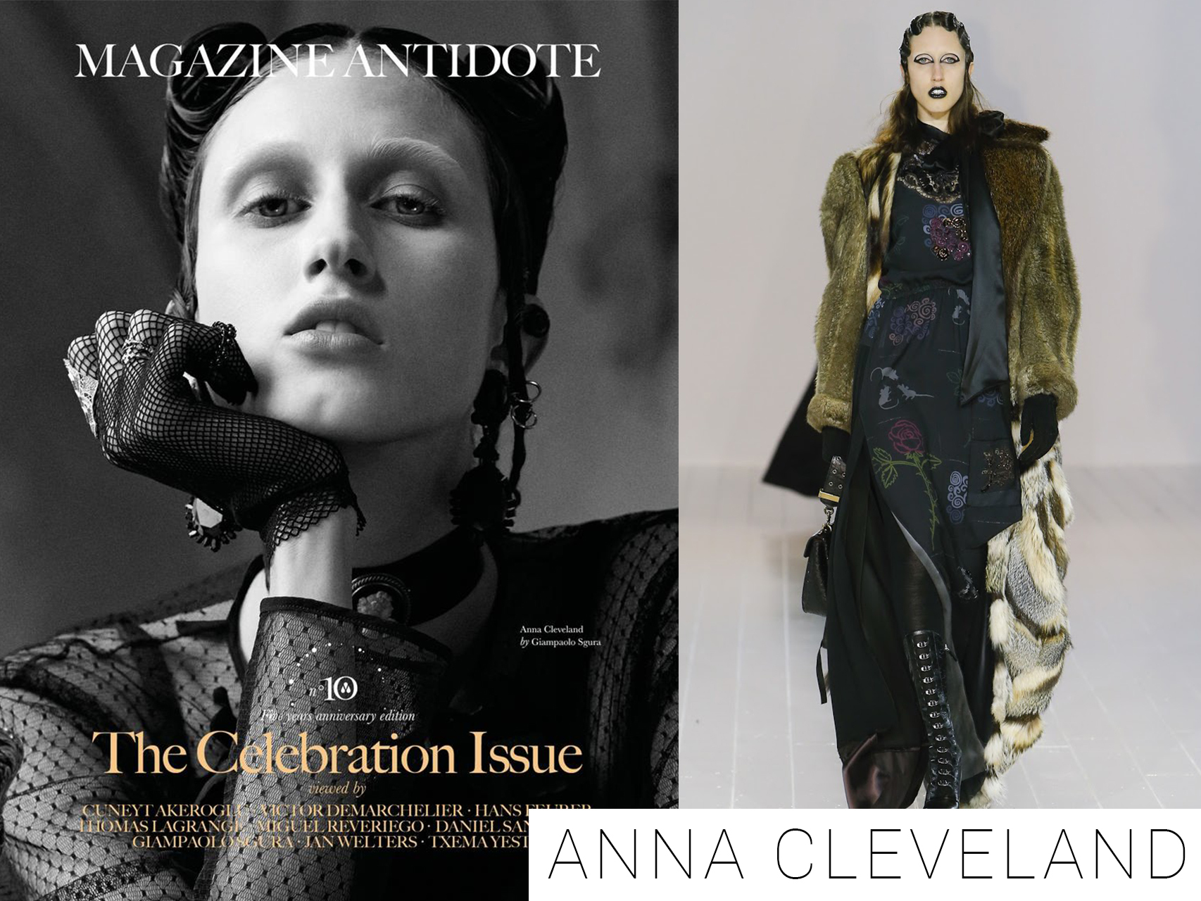 Anna Cleveland en la portada de Magazine Antidote y desfilando para Marc Jacobs en su desfile de Otoño 2016.