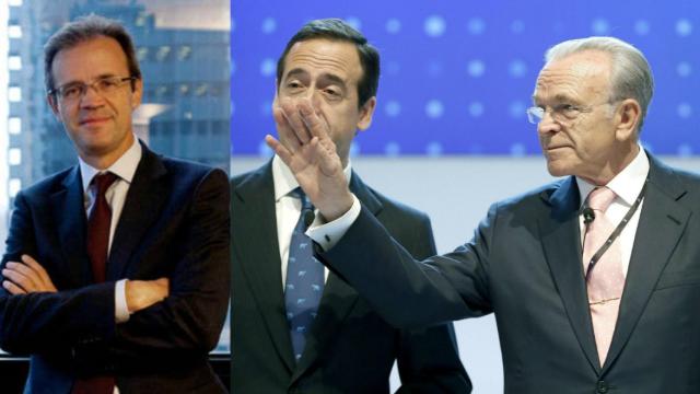 Jordi Gual (i), Gonzalo Gortázar (c) e Isidre Fainé (d).