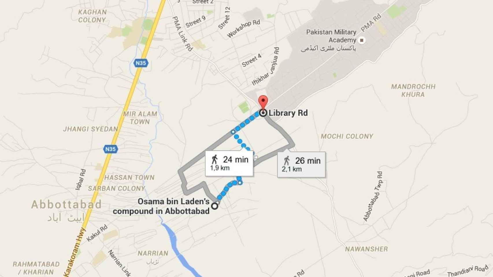 La distancia entre la casa de Bin Laden en Abotabad y la Academia Militar de Pakistán era de escasos dos kilómetros.