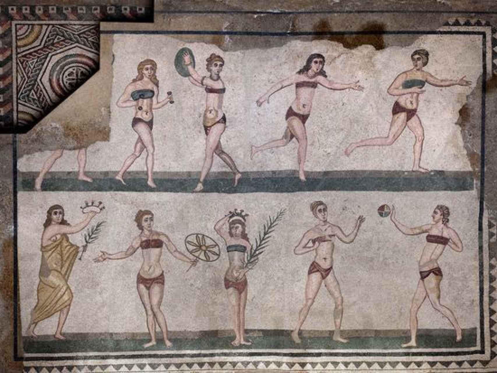 Mosaicos de los siglos III y IV a. C. en la villa romana del Casale en Sicilia (Italia).