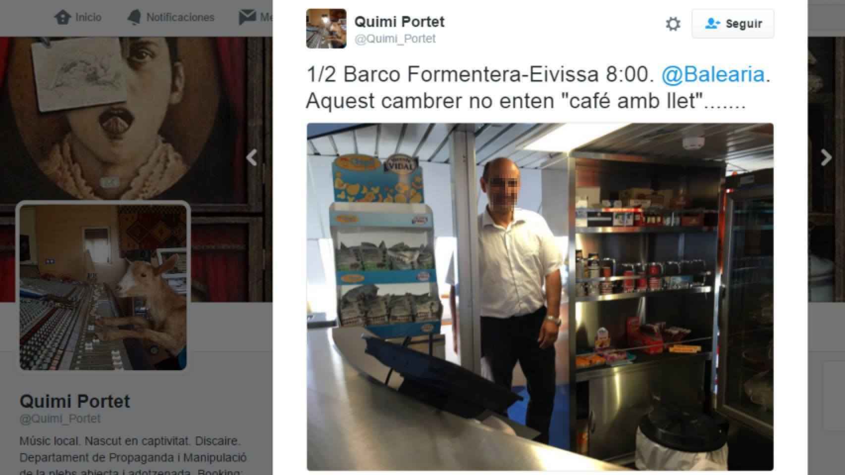 La versión del camarero de Balearia: No entendí a Quimi Portet. Le pedí disculpas y me habló en italiano