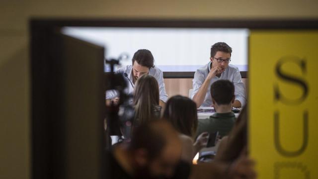 Momento de la reunión de la cúpula de Podemos.