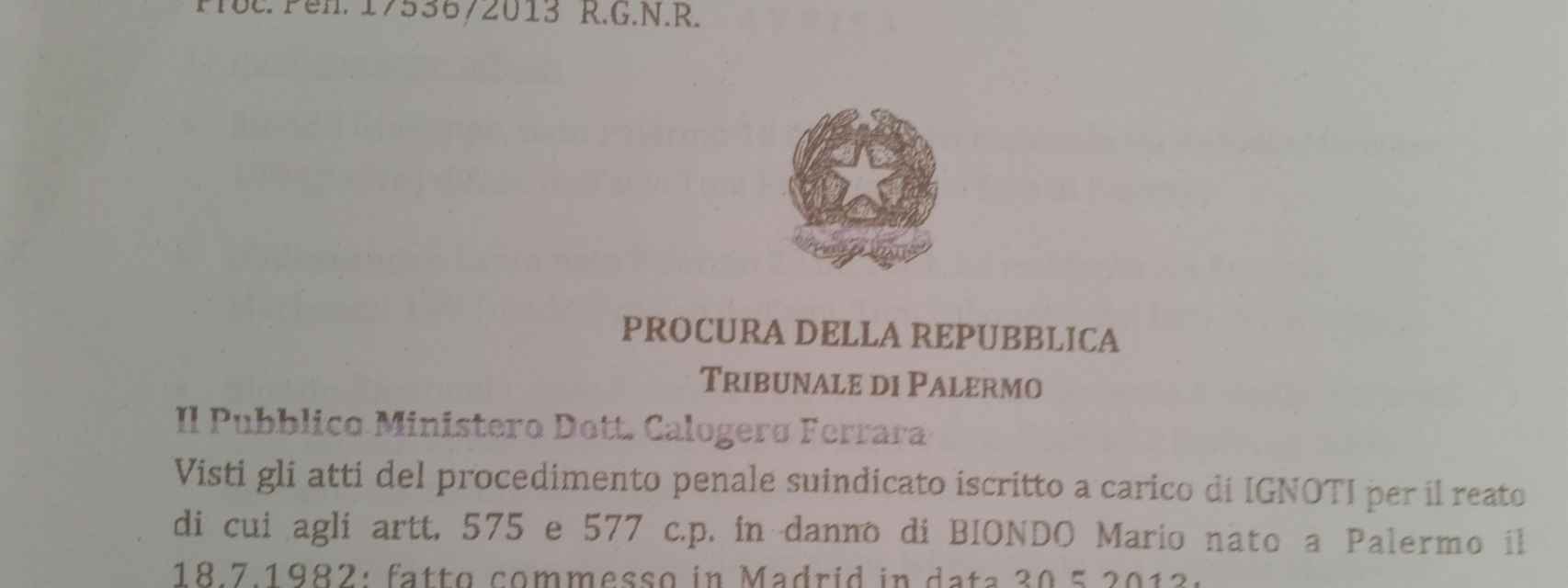 Documento sobre el seguimiento del caso en Italia