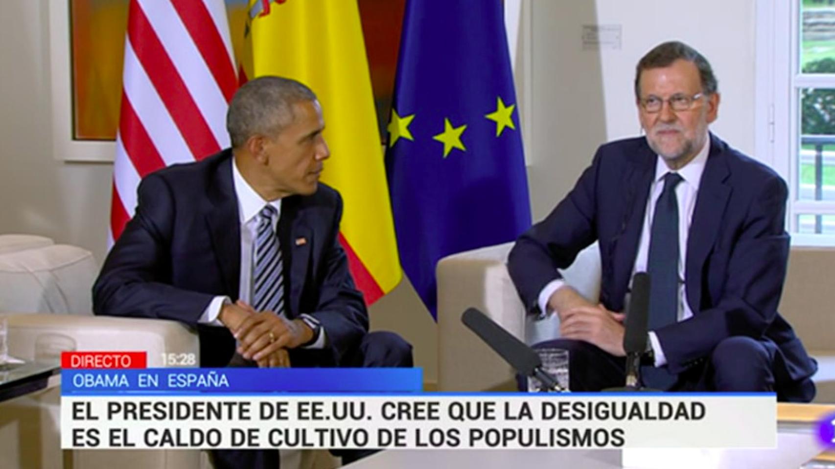 Críticas contra TVE por los rótulos pro Rajoy elegidos durante la visita de Obama