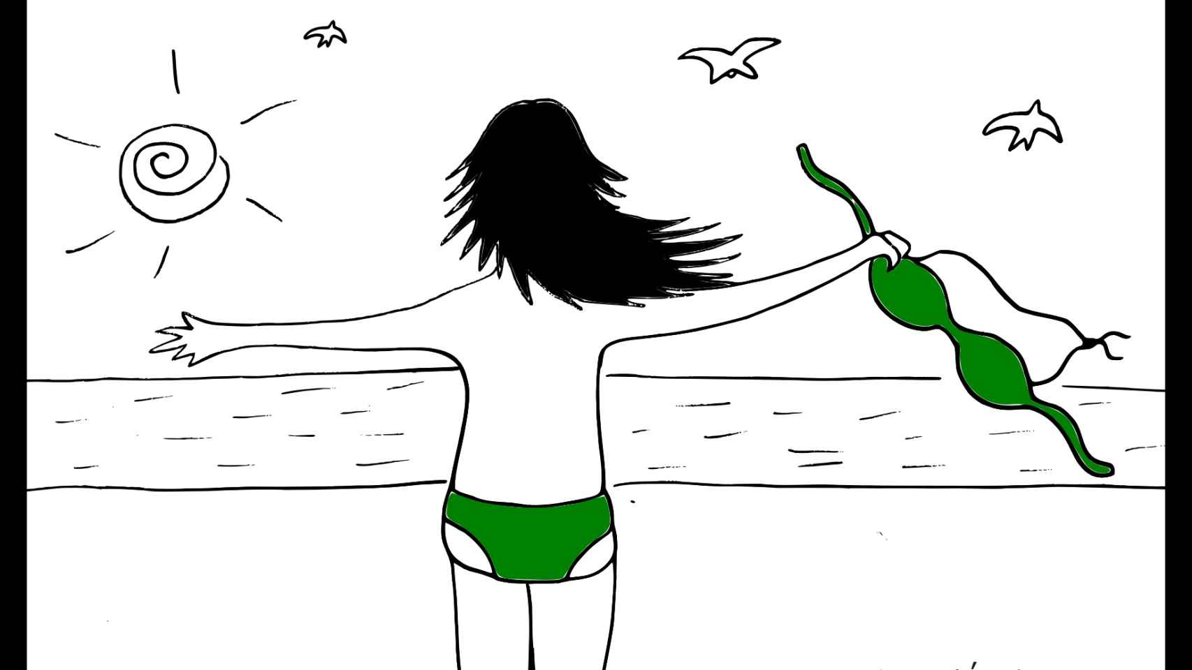 Ilustración de 'La chica del bañador verde'.