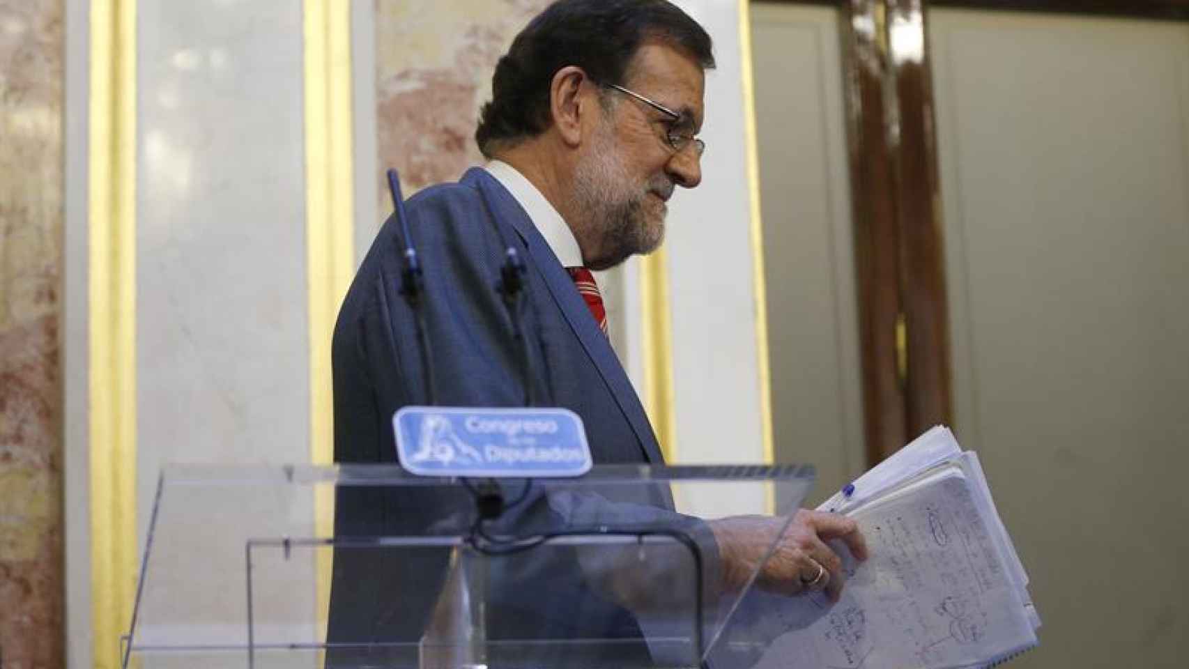 Mariano Rajoy, durante la rueda de prensa ofrecida en el Congreso.