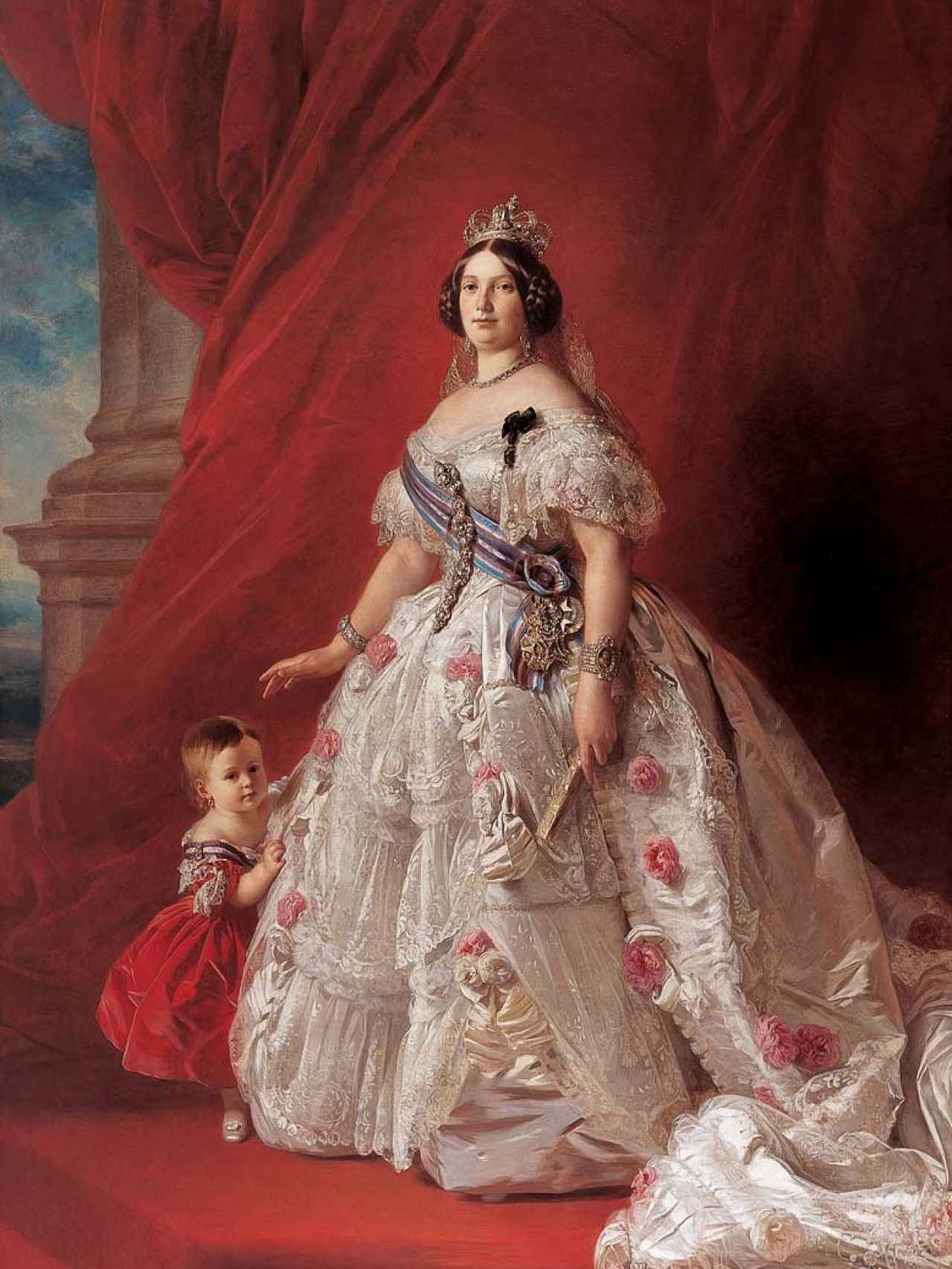 Isabel II en 1852, retratada junto a su hija Isabel por Franz Xaver Winterhalter. Palacio Real de Madrid.