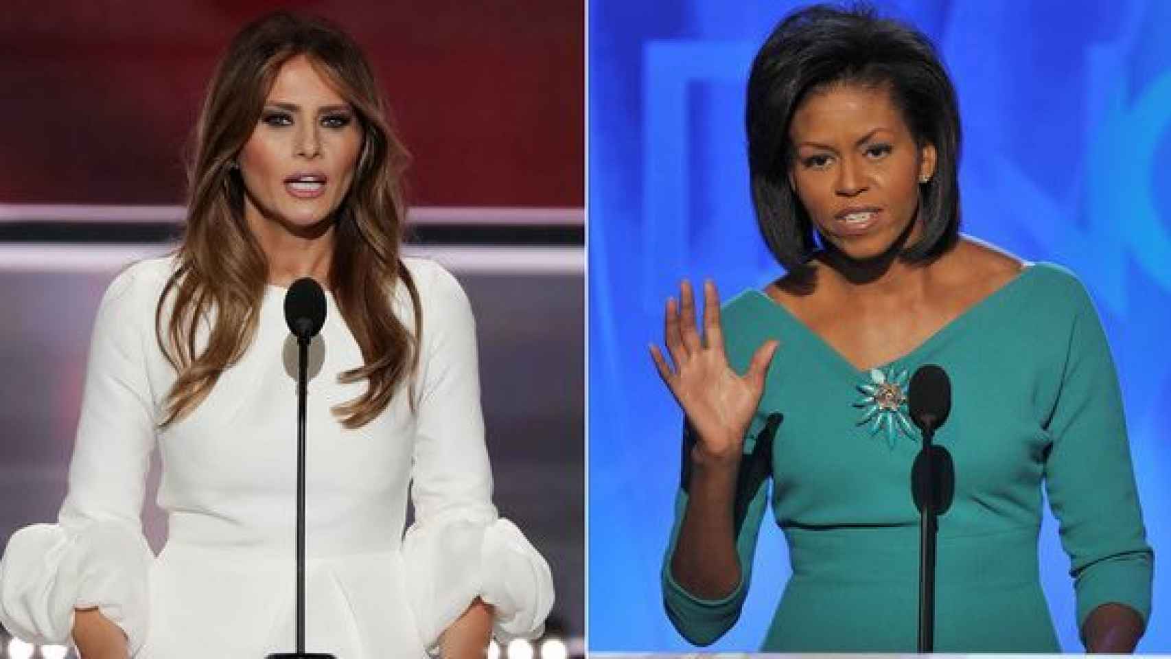 Melania Trump, en 2016; Michelle Obama, en 2008.