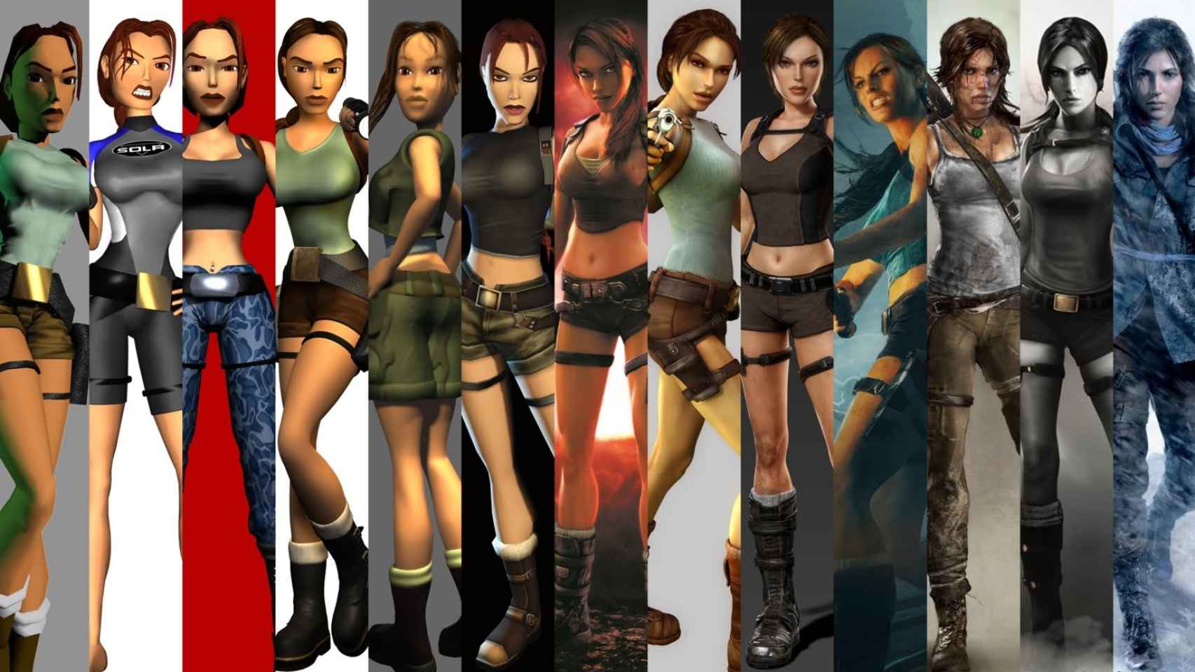Evolución de Lara Croft entre 1996 y 2014.