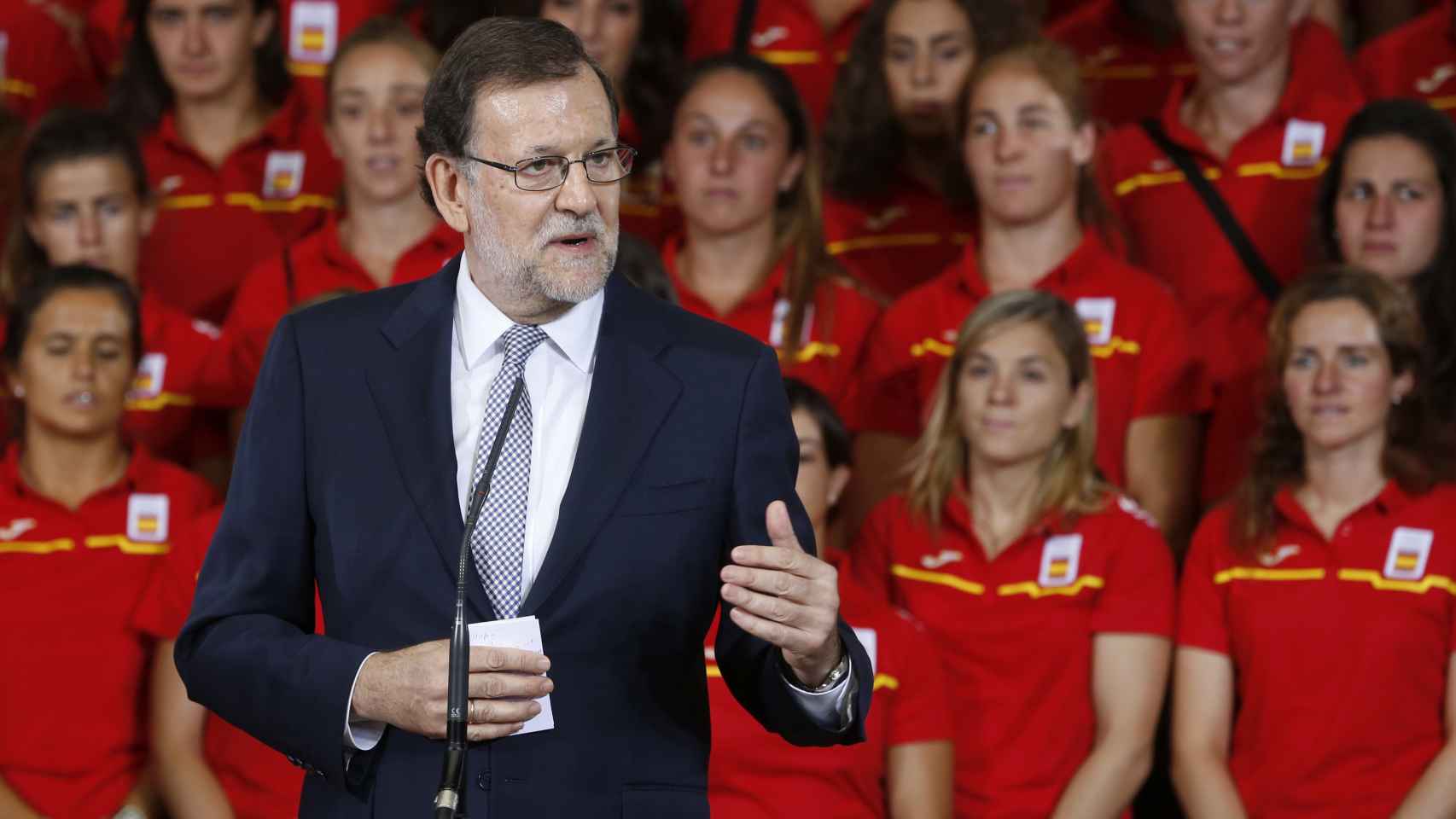 Rajoy durante el acto en el Palacio de la Moncloa.